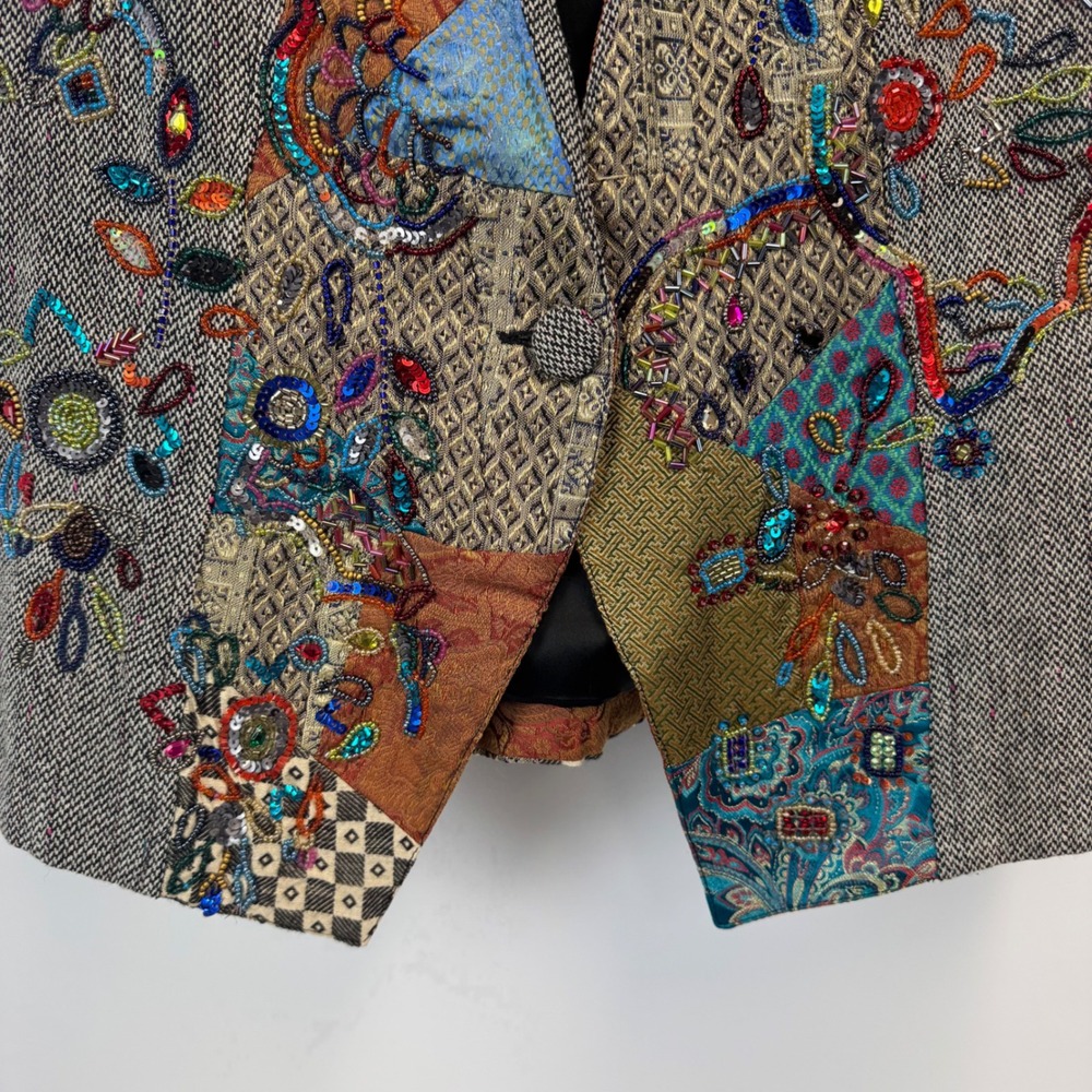 Chico's Beaded Patchwork Vest Wool Blend Embroide… - image 7